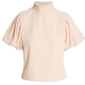 FREE PEOPLE Luxe Velvet Claudia Champagne Toast Puff Sleeve Sweater Tee SMALL